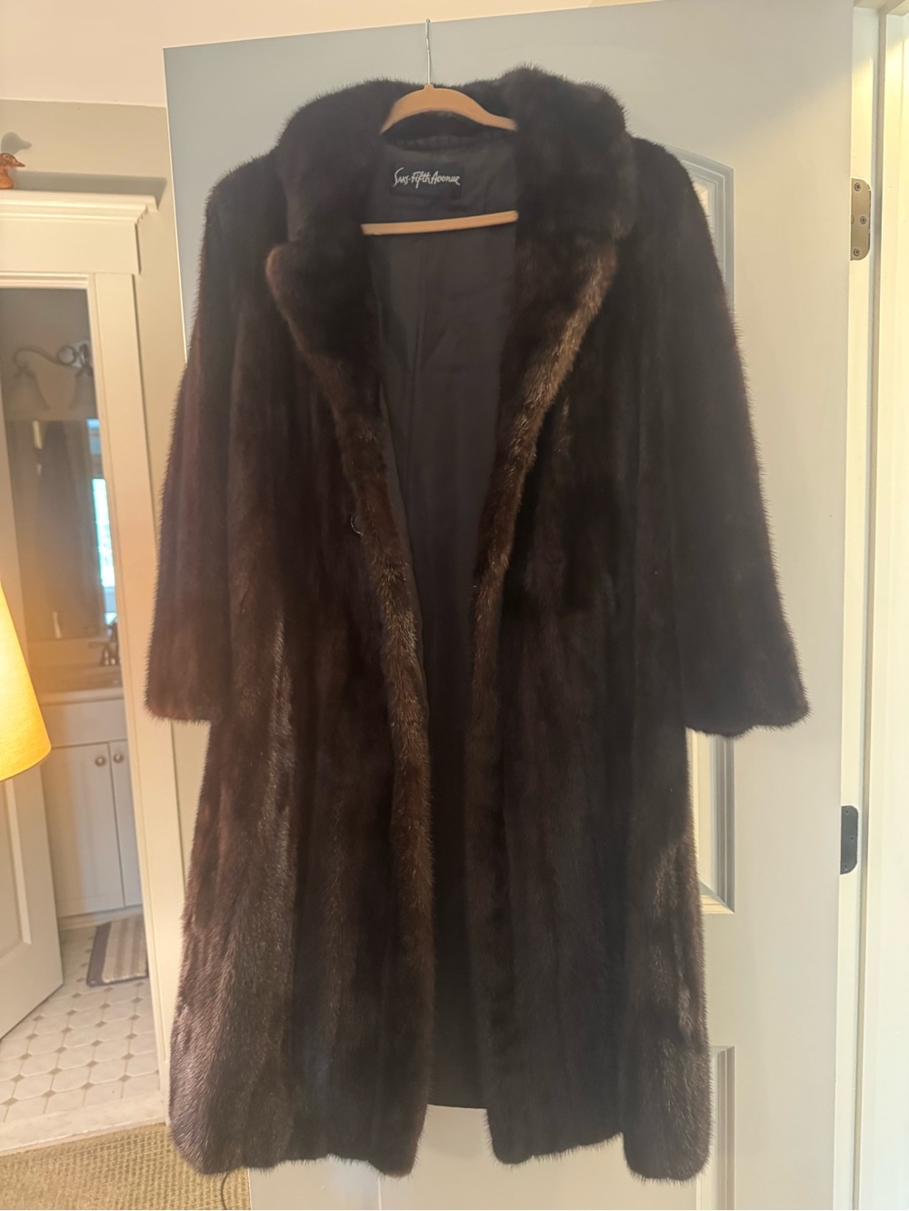 Saks Fifth Avenue Full-Length Mahogany Brown Mink Fur Coat